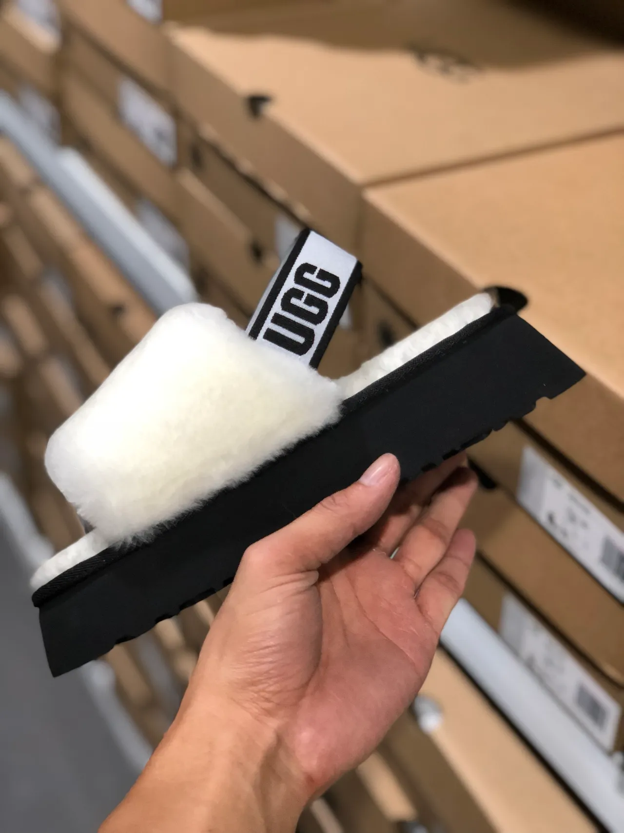 UGG Tasman White Shearling Black Platform Slippers 4