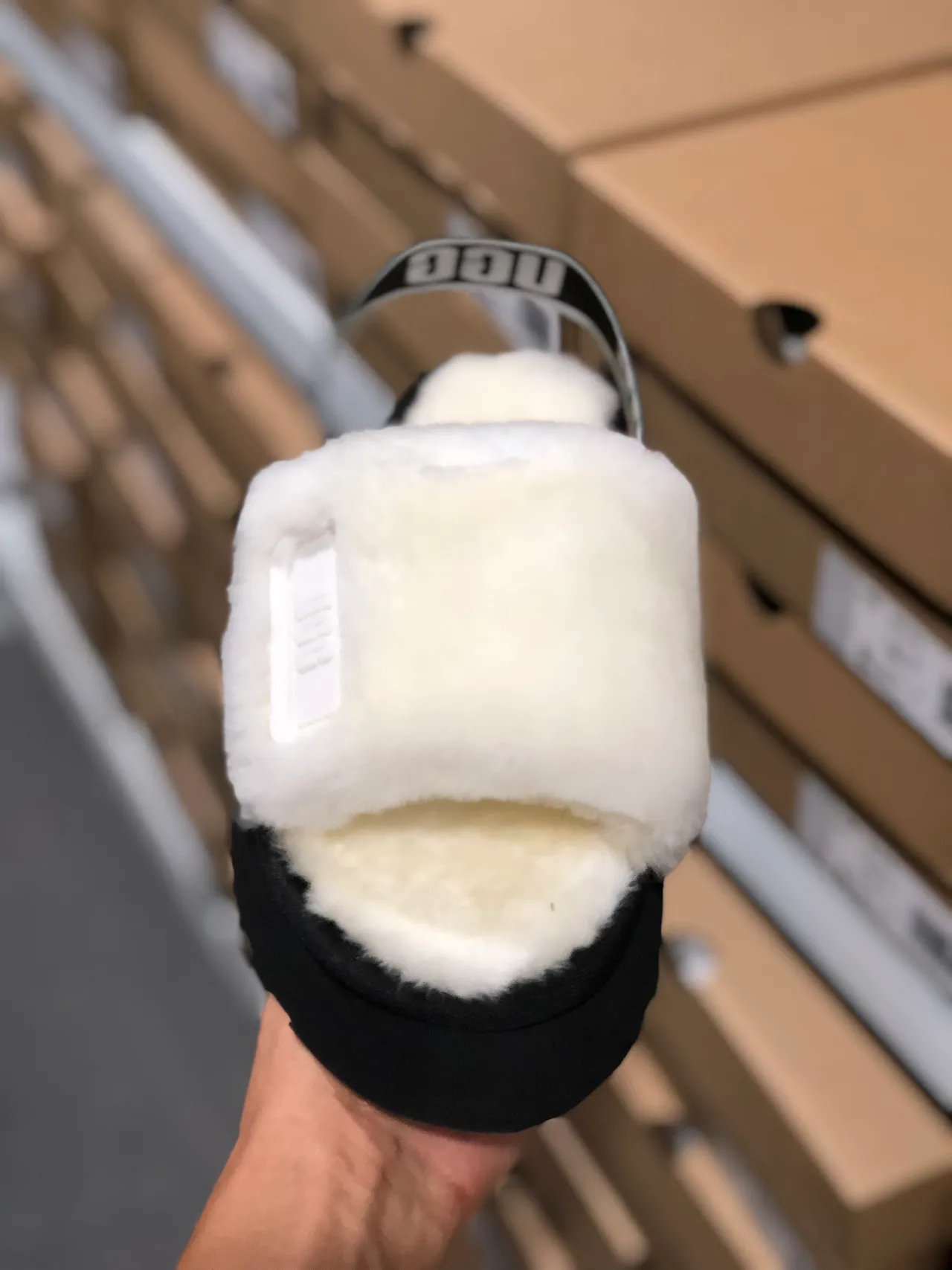 UGG Tasman White Shearling Black Platform Slippers 5