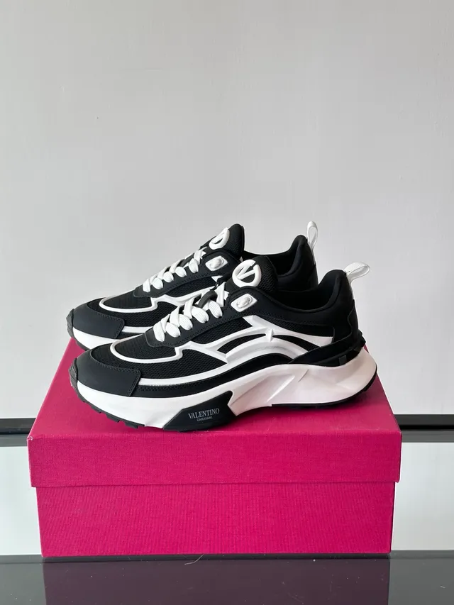 Valentino Black White Platform Sole Wave-Pattern Overlays Chunky Sneakers 4