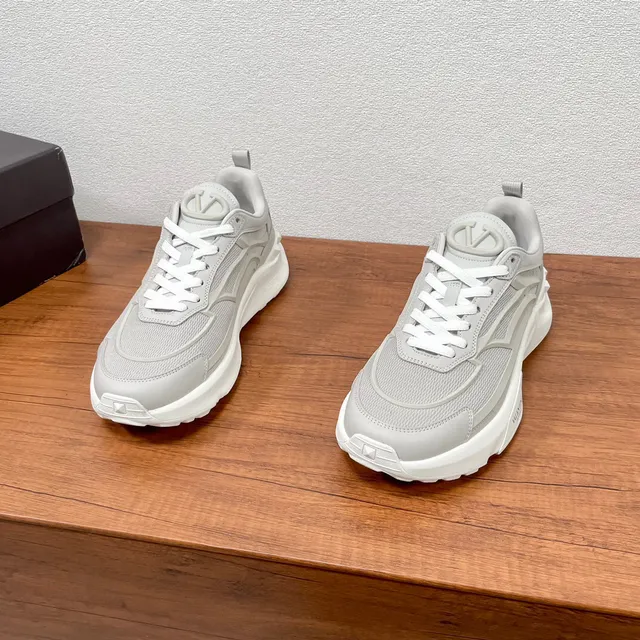 Valentino Gray White Platform Sole Layered Synthetic-Mesh Upper Chunky Sneakers 2
