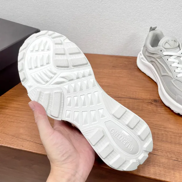 Valentino Gray White Platform Sole Layered Synthetic-Mesh Upper Chunky Sneakers 6