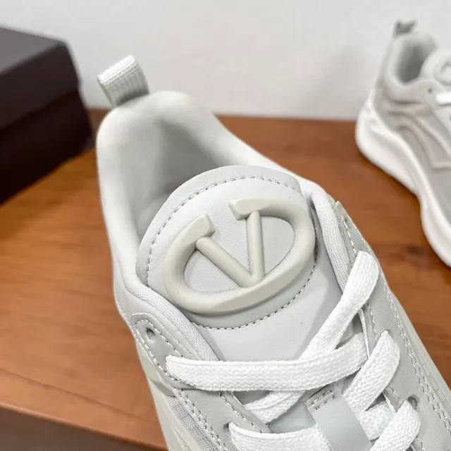 Valentino Gray White Platform Sole Layered Synthetic-Mesh Upper Chunky Sneakers 7