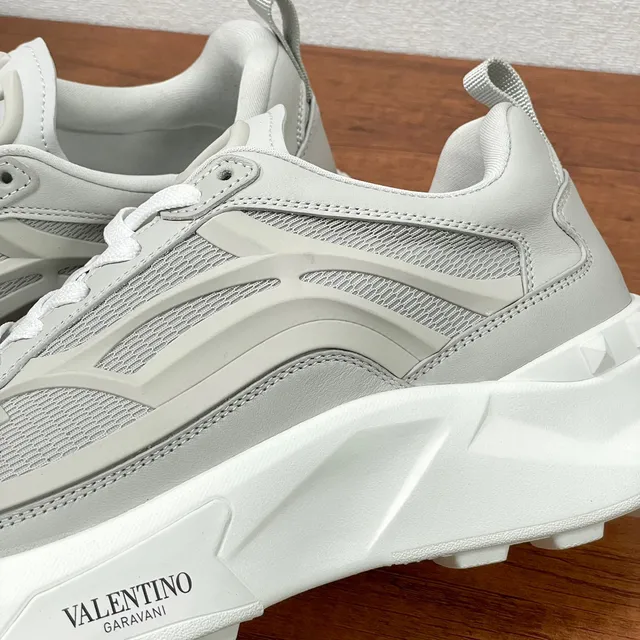 Valentino Gray White Platform Sole Layered Synthetic-Mesh Upper Chunky Sneakers 8