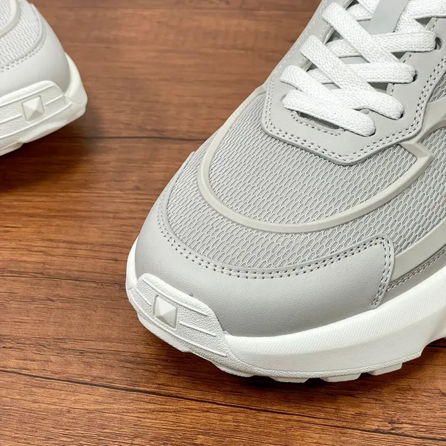 Valentino Gray White Platform Sole Layered Synthetic-Mesh Upper Chunky Sneakers 9