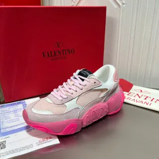 Valentino Pink Gray Platform Sole Mixed-Material Upper Chunky Sneakers