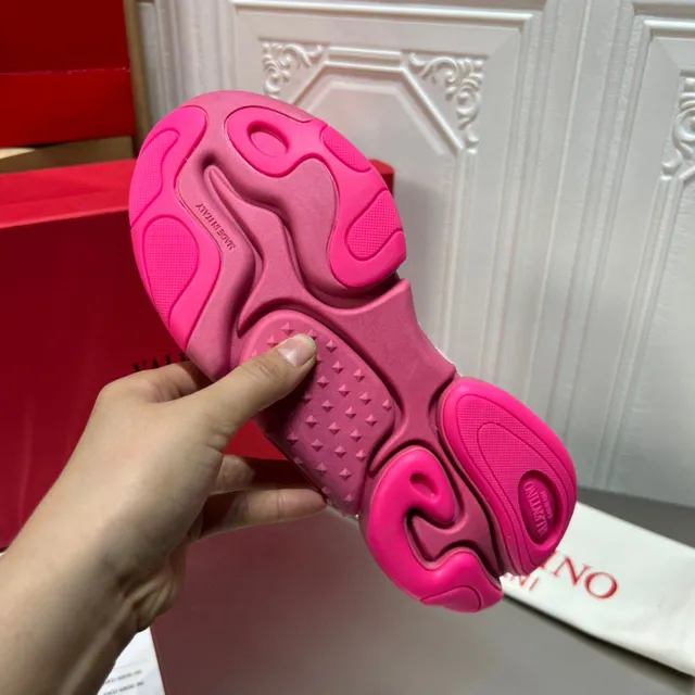 Valentino Pink Gray Platform Sole Mixed-Material Upper Chunky Sneakers 2
