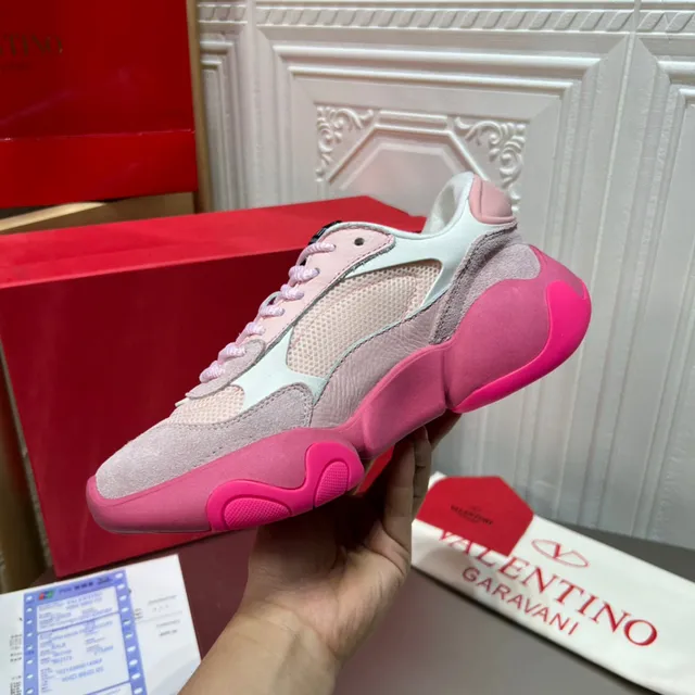 Valentino Pink Gray Platform Sole Mixed-Material Upper Chunky Sneakers 3