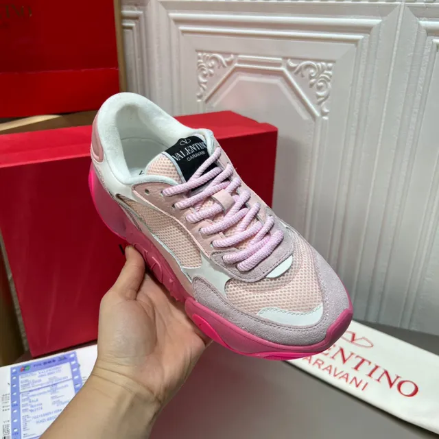 Valentino Pink Gray Platform Sole Mixed-Material Upper Chunky Sneakers 4