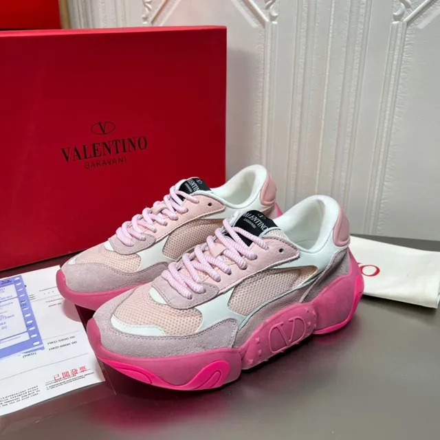Valentino Pink Gray Platform Sole Mixed-Material Upper Chunky Sneakers 7