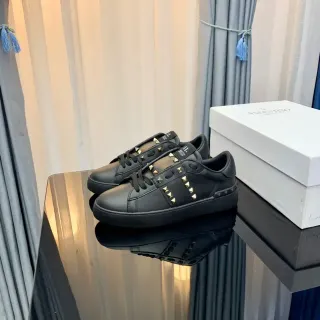 Valentino Rockstud Black Leather Gold Stud Lifestyle Sneakers