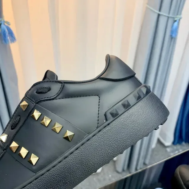 Valentino Rockstud Black Leather Gold Stud Lifestyle Sneakers 2