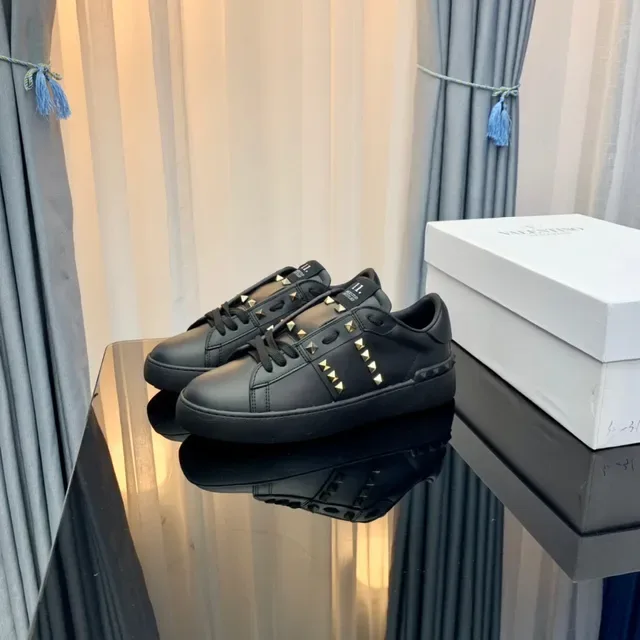 Valentino Rockstud Black Leather Gold Stud Lifestyle Sneakers 3