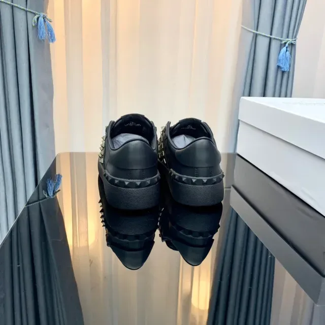 Valentino Rockstud Black Leather Gold Stud Lifestyle Sneakers 4