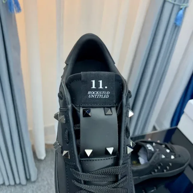 Valentino Rockstud Black Leather Pyramid Stud Lifestyle Sneakers 2