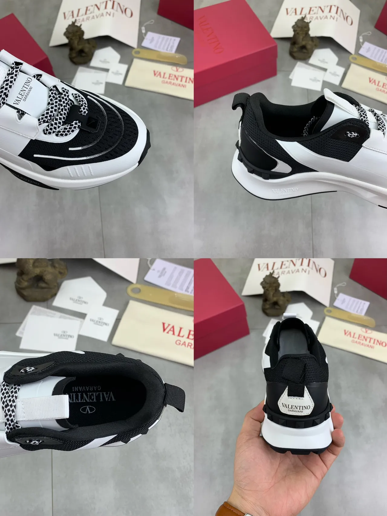 Valentino Rockstud Black White Platform Sole Color Blocking Chunky Sneakers 3