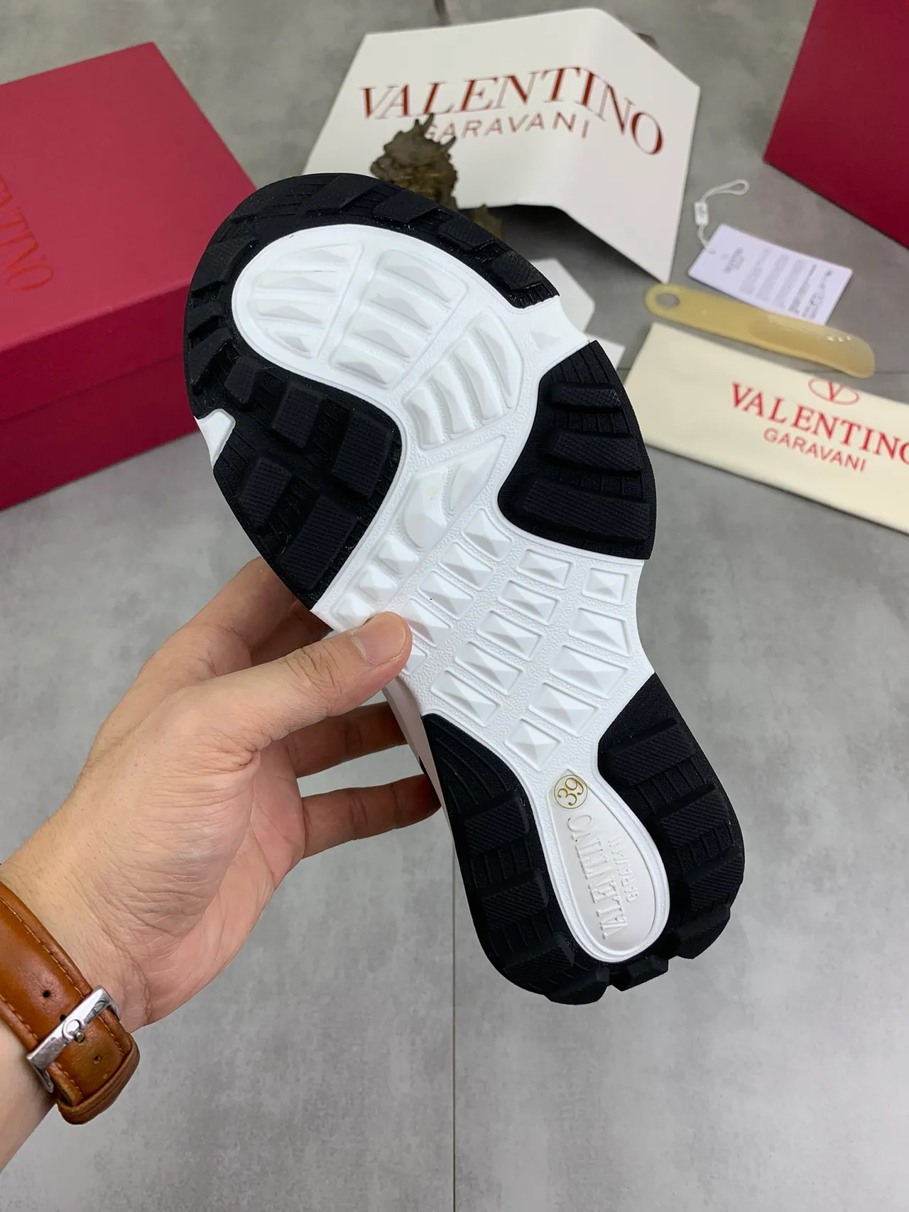 Valentino Rockstud Black White Platform Sole Color Blocking Chunky Sneakers 4
