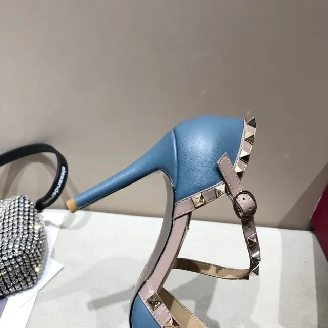 Valentino Rockstud Light Blue and Pink Studded Stilettos 3