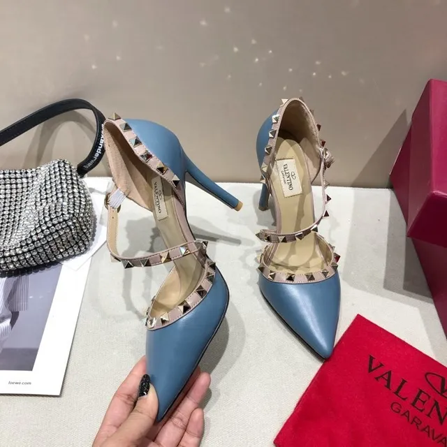 Valentino Rockstud Light Blue and Pink Studded Stilettos 4
