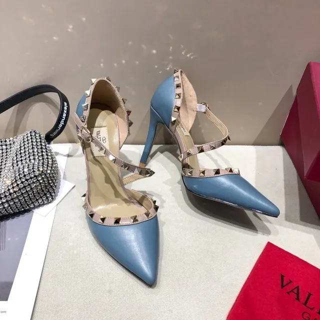 Valentino Rockstud Light Blue and Pink Studded Stilettos 6