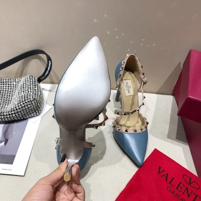 Valentino Rockstud Light Blue and Pink Studded Stilettos 8