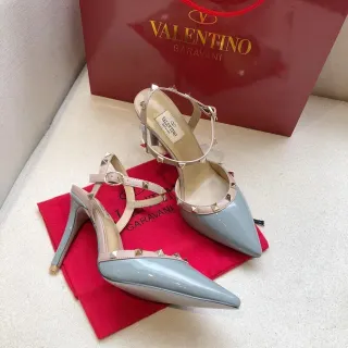 Valentino Rockstud Light Gray Patent Stilettos