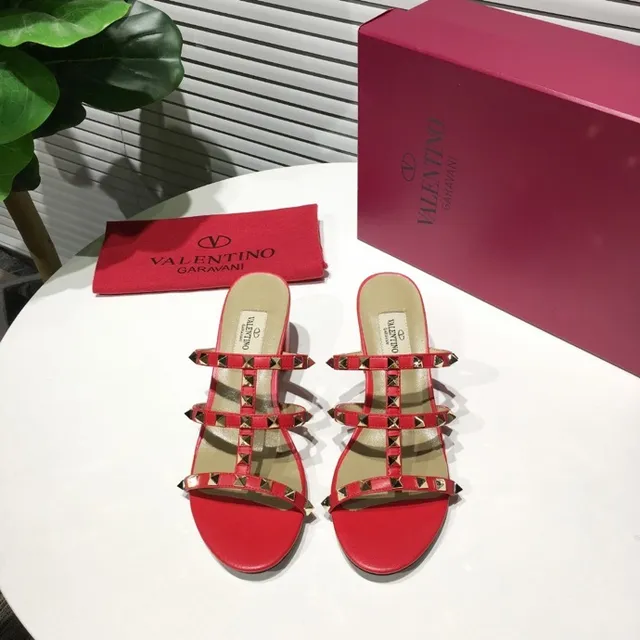 Valentino Rockstud Red Studded Block Heel Gladiator Sandals 2
