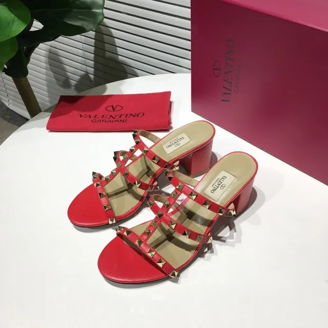Valentino Rockstud Red Studded Block Heel Gladiator Sandals 3