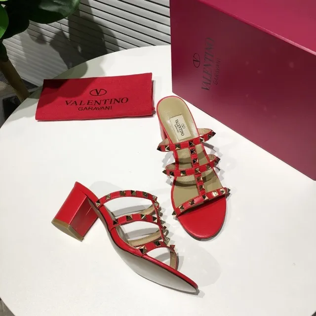 Valentino Rockstud Red Studded Block Heel Gladiator Sandals 4