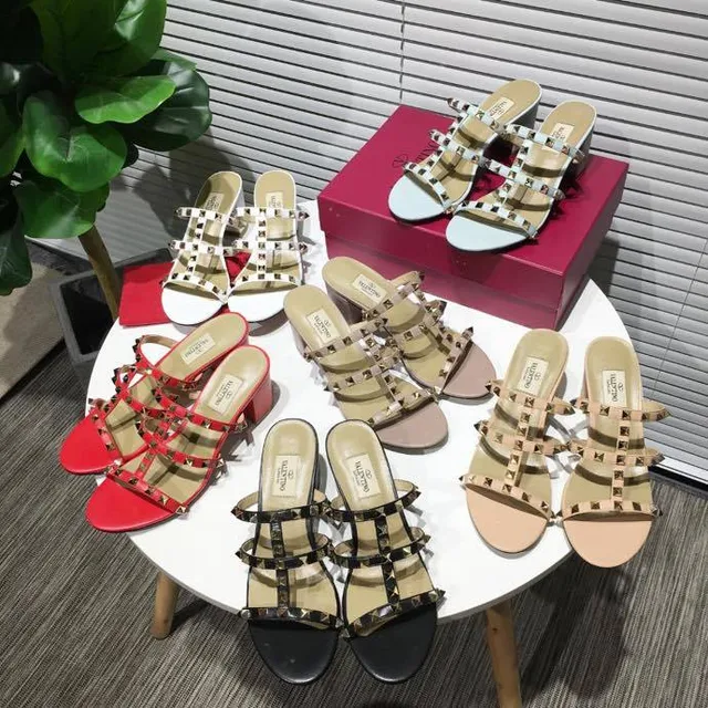 Valentino Rockstud Red Studded Block Heel Gladiator Sandals 5
