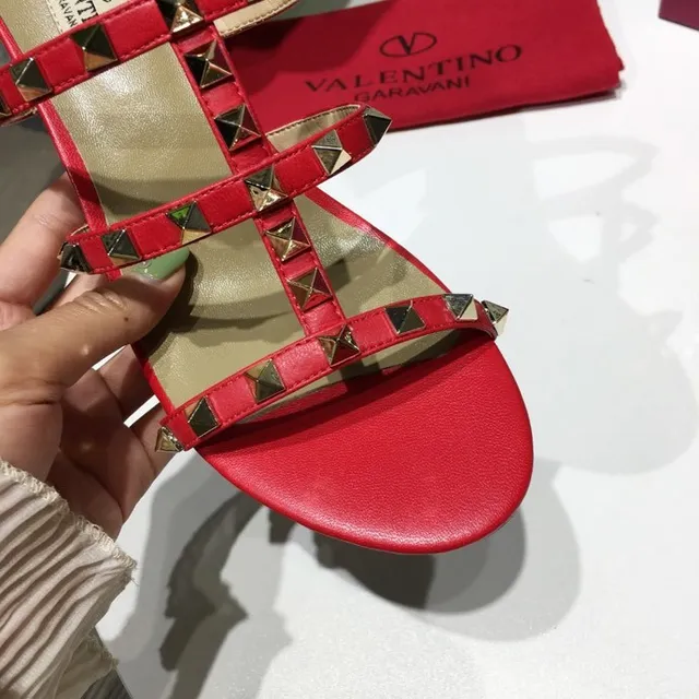 Valentino Rockstud Red Studded Block Heel Gladiator Sandals 6