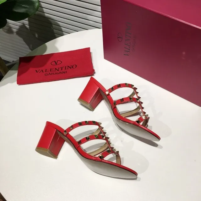 Valentino Rockstud Red Studded Block Heel Gladiator Sandals 8