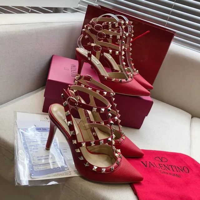 Valentino Rockstud Red Studded Pointed-Toe Stilettos 3