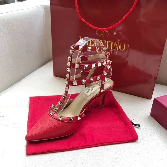 Valentino Rockstud Red Studded Pointed-Toe Stilettos 8