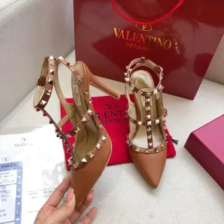 Valentino Rockstud Tan Studded T-Strap Pointed-Toe Stilettos