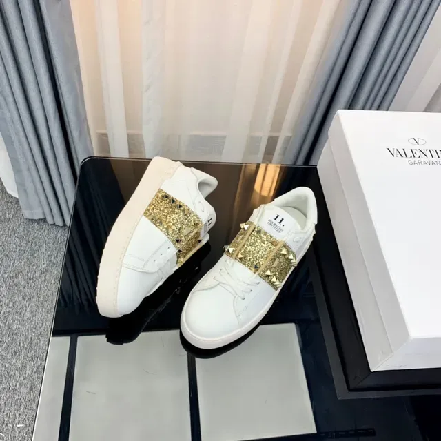 Valentino Rockstud White and Gold Glitter Strap Lifestyle Sneakers 2