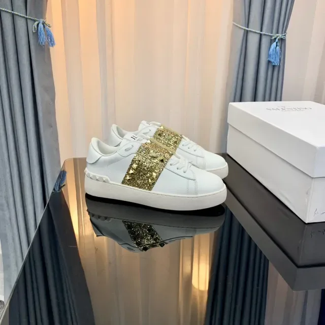 Valentino Rockstud White and Gold Glitter Strap Lifestyle Sneakers 3