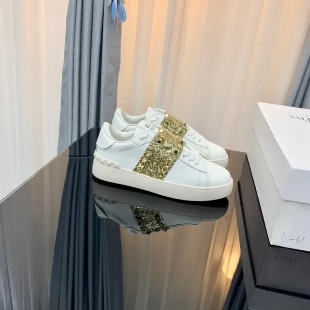 Valentino Rockstud White and Gold Glitter Strap Lifestyle Sneakers 6