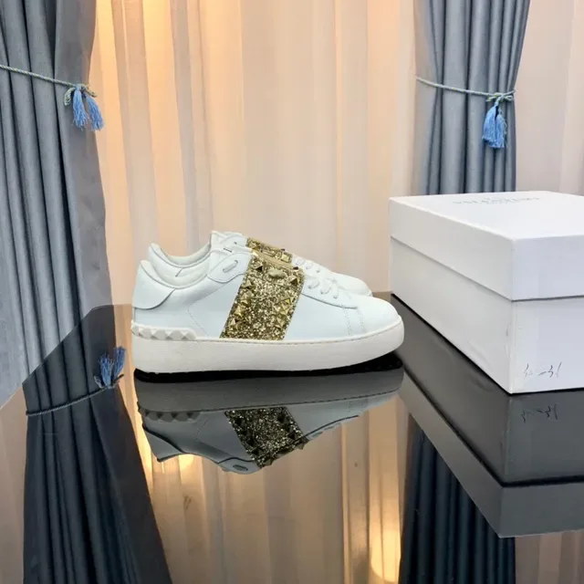 Valentino Rockstud White and Gold Glitter Strap Lifestyle Sneakers 7