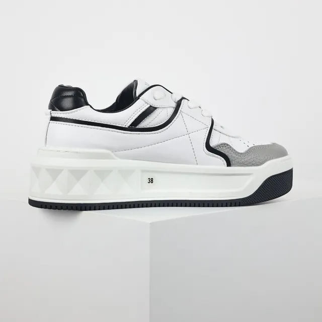 Valentino Rockstud White Black Gray Lifestyle Sneakers 7