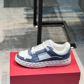 Valentino Rockstud White Navy Studded Sole Mixed-Material Upper Lifestyle Sneakers