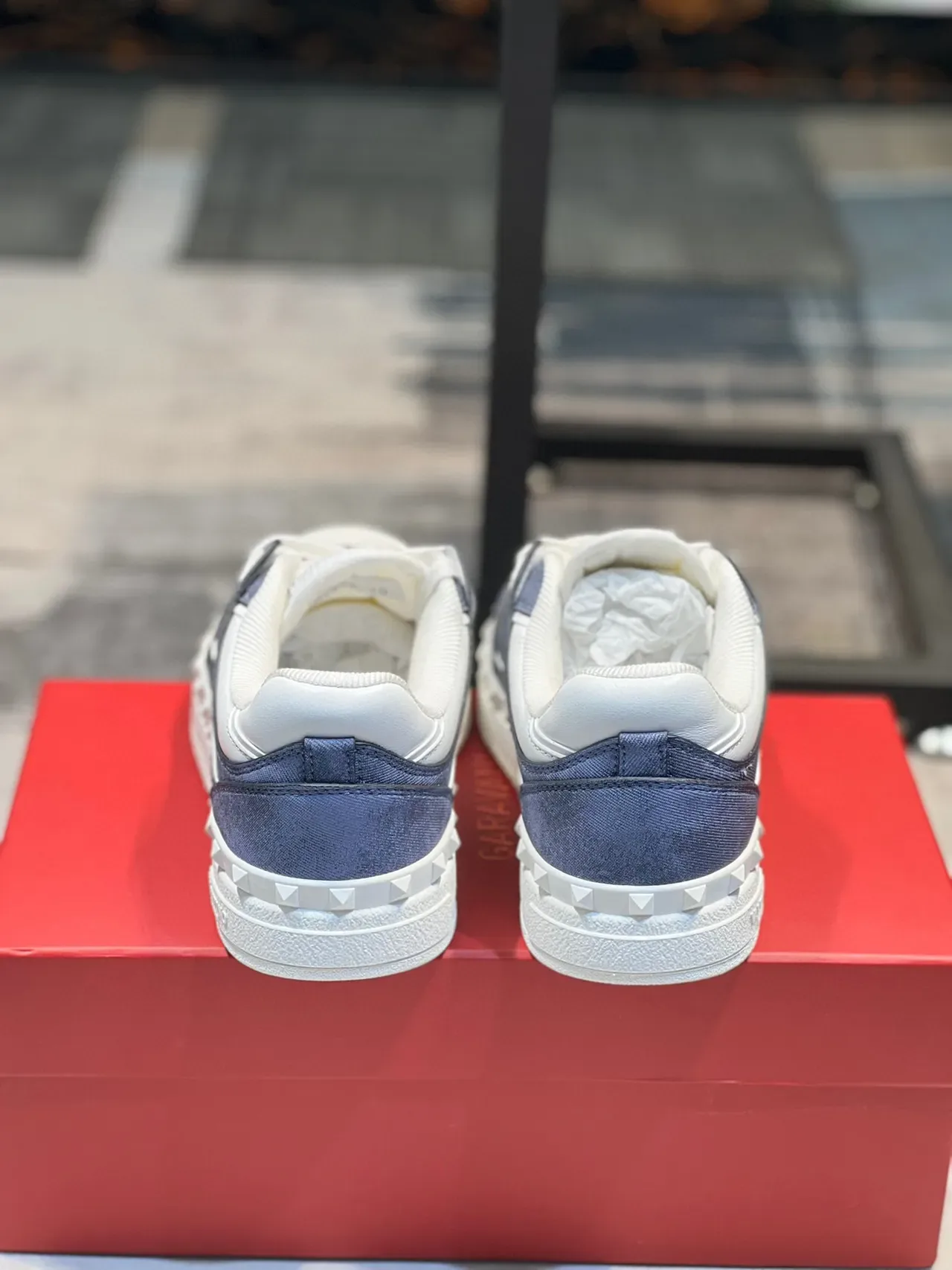 Valentino Rockstud White Navy Studded Sole Mixed-Material Upper Lifestyle Sneakers 3