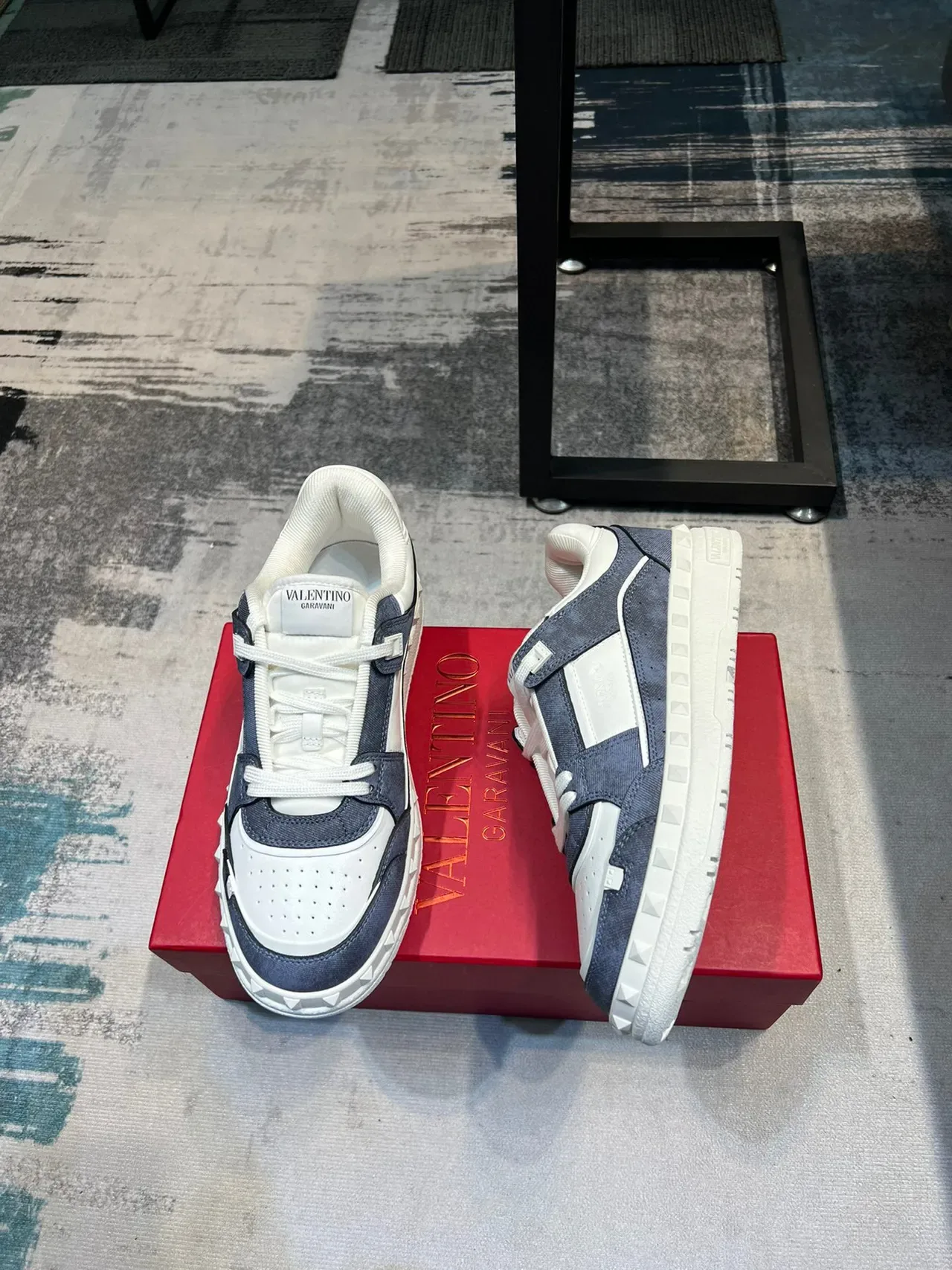 Valentino Rockstud White Navy Studded Sole Mixed-Material Upper Lifestyle Sneakers 5