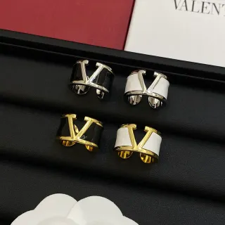 Valentino VLogo Black White Open-Band Enamel-Inlay Ring