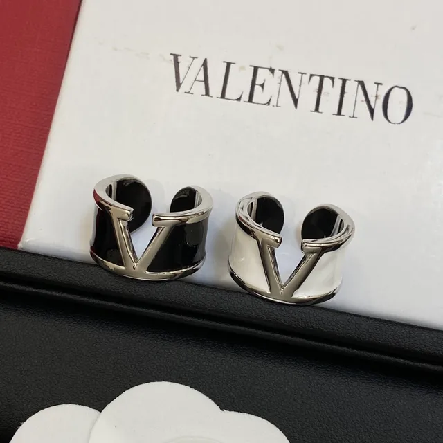 Valentino VLogo কালো সাদা Open-Band Enamel-Inlay Ring 8