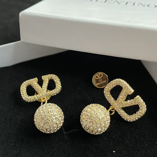 Valentino VLogo Drop Pavé Crystal Gold-Tone Earrings 2