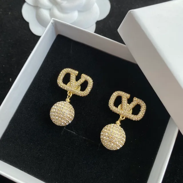 Valentino VLogo Drop Pavé Crystal Gold-Tone Earrings 4