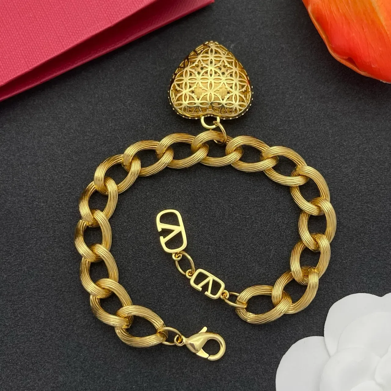 Valentino VLogo Heart Pavé Crystal Pulseira Corrente Chunky 4
