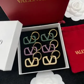 Valentino VLTN Pavé Crystal V-Logo Hoop Earrings