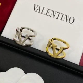 Valentino VLTN Silver Gold Open Double-Band Interlocking V Logo Ring