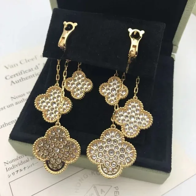 Van Cleef & Arpels Alhambra Pavé Clover Multi-Tier Dangle Earrings 2